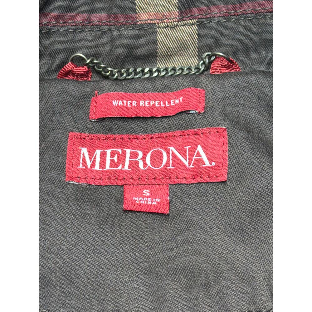 Merona Jacket Brown Plaid Double Breast Tie Waist Water Repellent Old Money SM - Picture 3 of 11